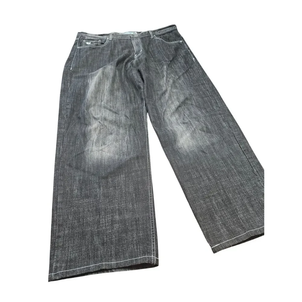 Brooklyn Xpress BX Y2K Baggy Wide Leg Jeans Black Wash Mens 40x34
